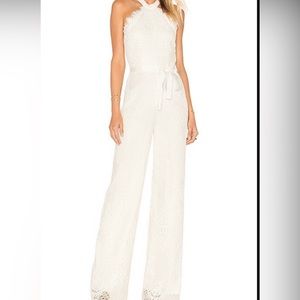 Fabulous white lace Alexis jumpsuit with ribbon tie.